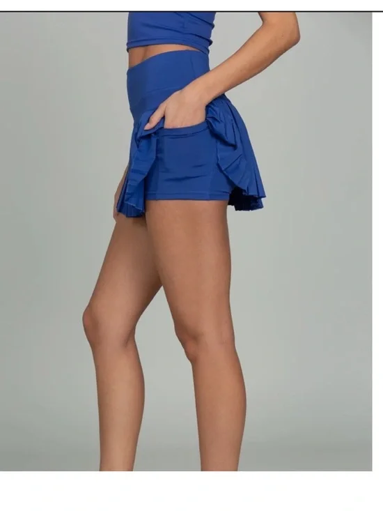 GOLD HINGE MEDITERRANEAN BLUE PLEATED TENNIS SKIRT S - Picture 2 of 7